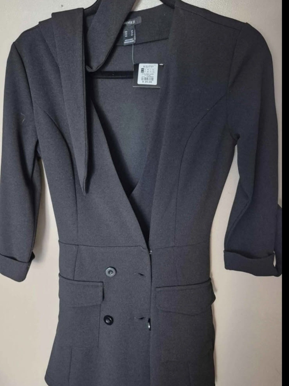 Black Deep-V Tailored Blazer-Romper